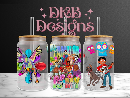 Mi familia 16oz glass can UV DTF