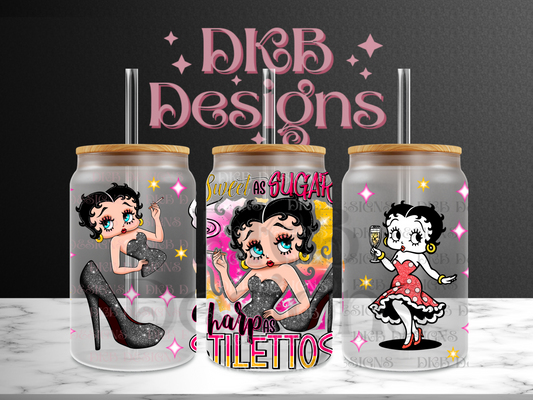 Sharp as stilettos 16oz glass can UV DTF