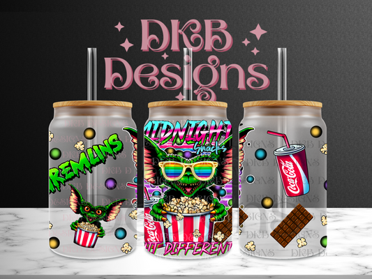 Midnight snacks 16oz glass can UV DTF