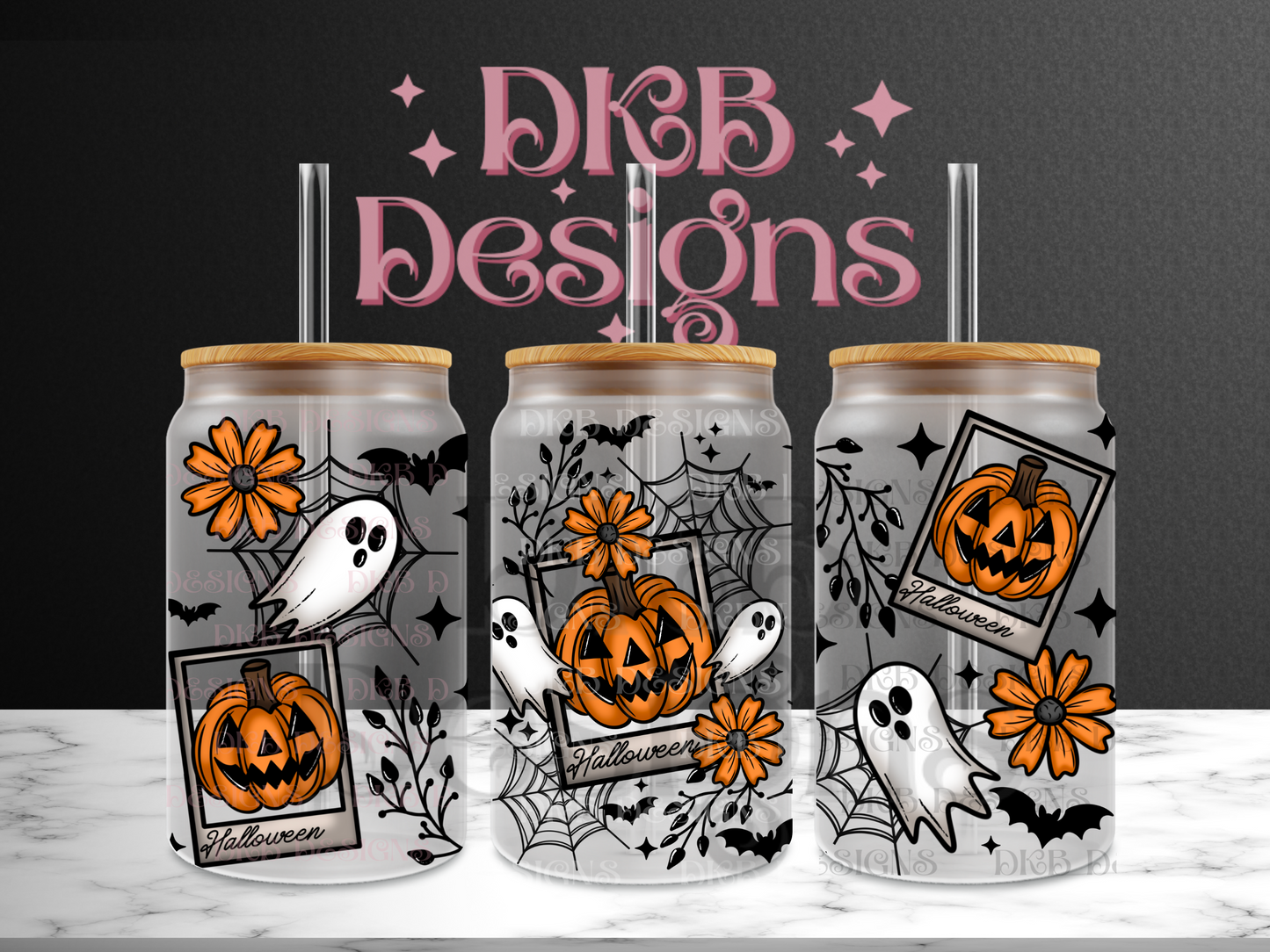 Halloween card 16oz glass can UV DTF