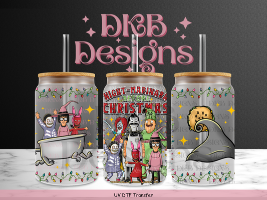 Night marinara before christmas 16oz glass can UV DTF