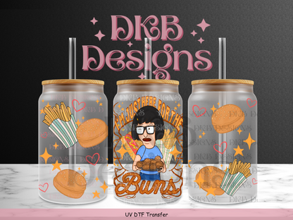 Buns 16oz glass can UV DTF