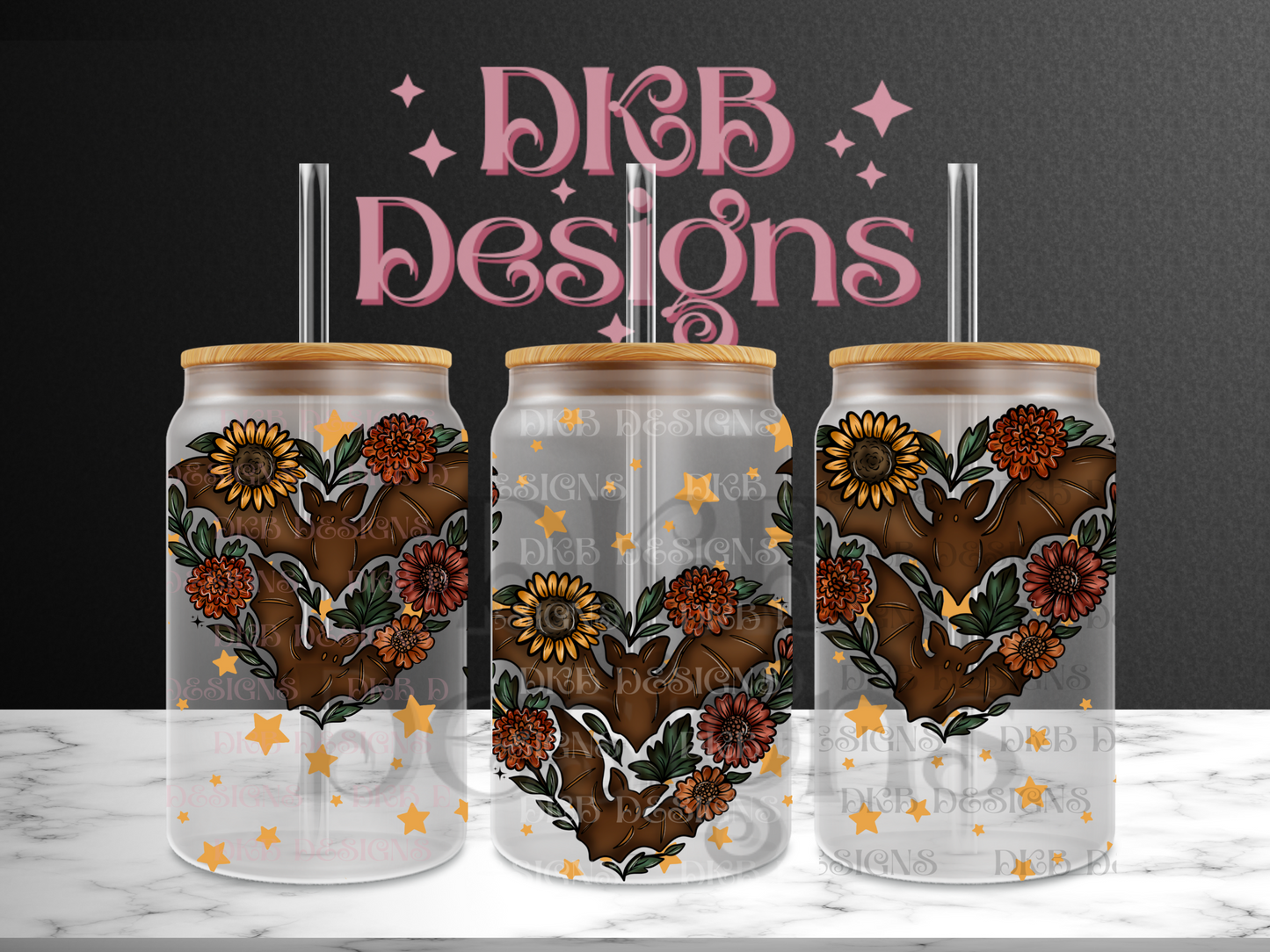 Fall bats 16oz glass can UV DTF