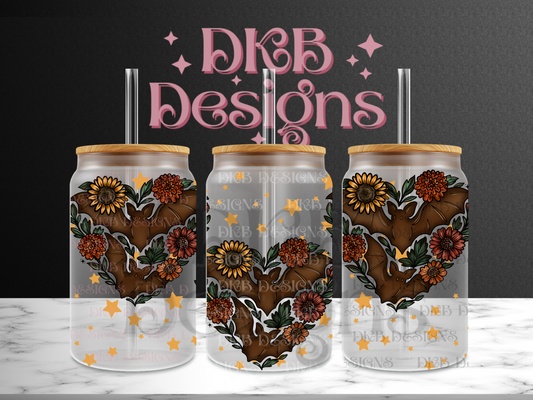 Fall bats 16oz glass can UV DTF