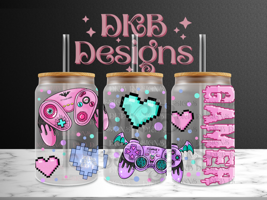 Gamer 16oz glass can UV DTF