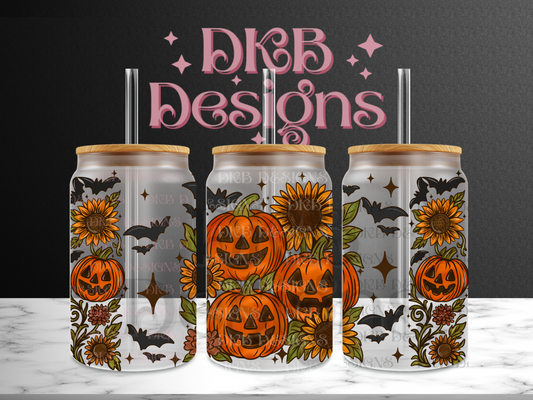 Pumpkins and sunflowers 16oz glass can UV DTF
