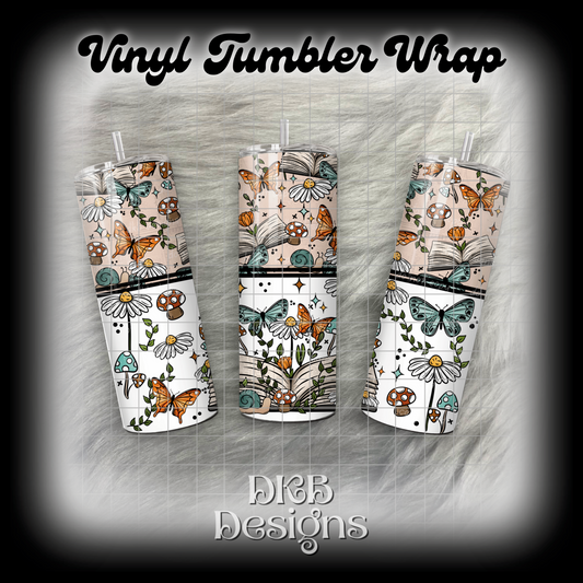 Cottagecore open book vinyl tumbler wrap