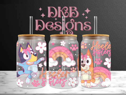 Sisters 16oz glass can UV DTF