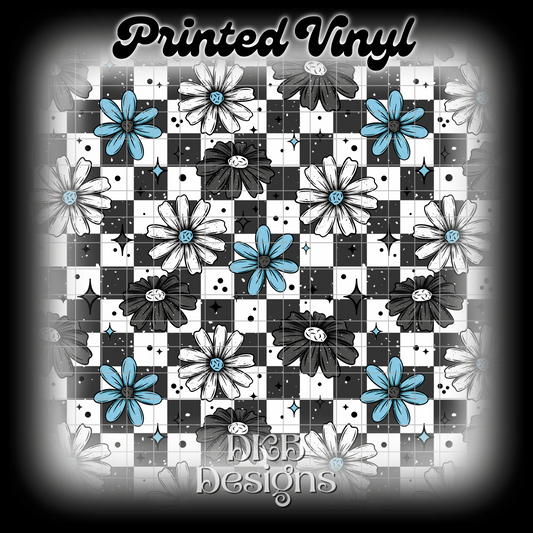 Blue floral checker Printed Vinyl