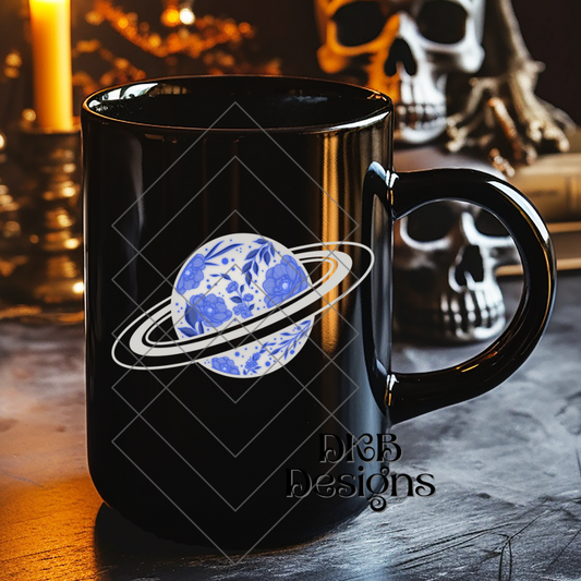 Blue floral planet UV DTF