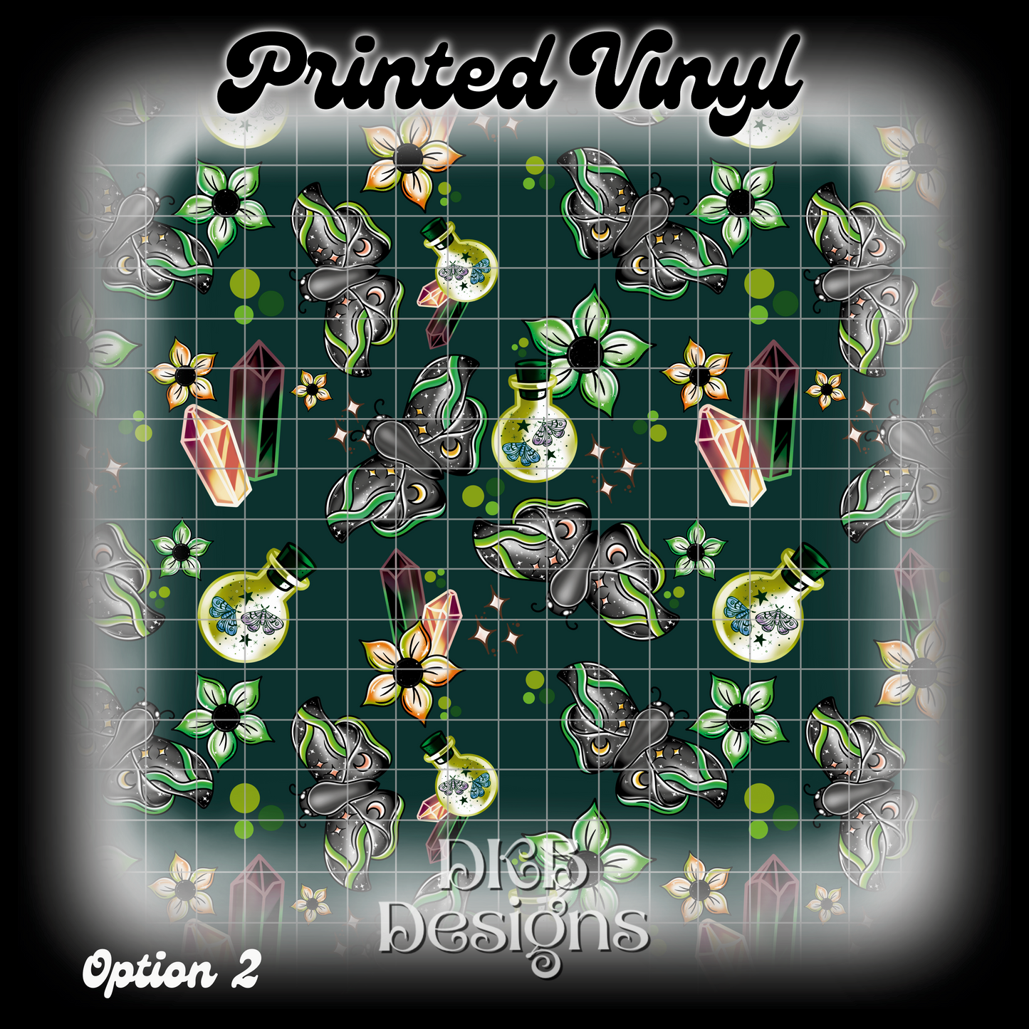 Magical Moths Green Printed Vinyl