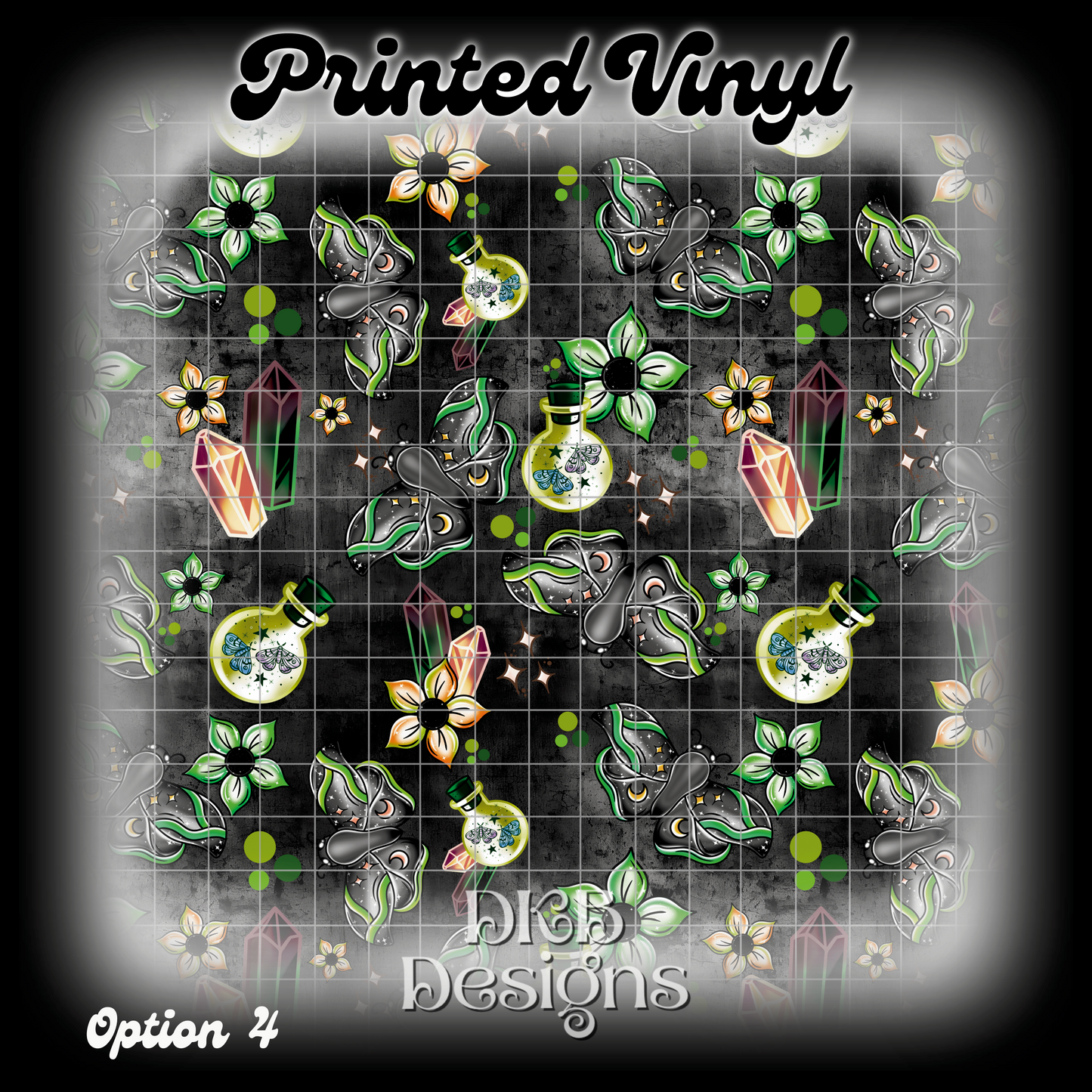 Magical Moths Green Printed Vinyl