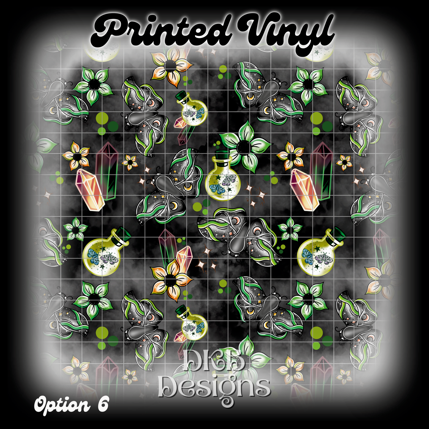 Magical Moths Green Printed Vinyl