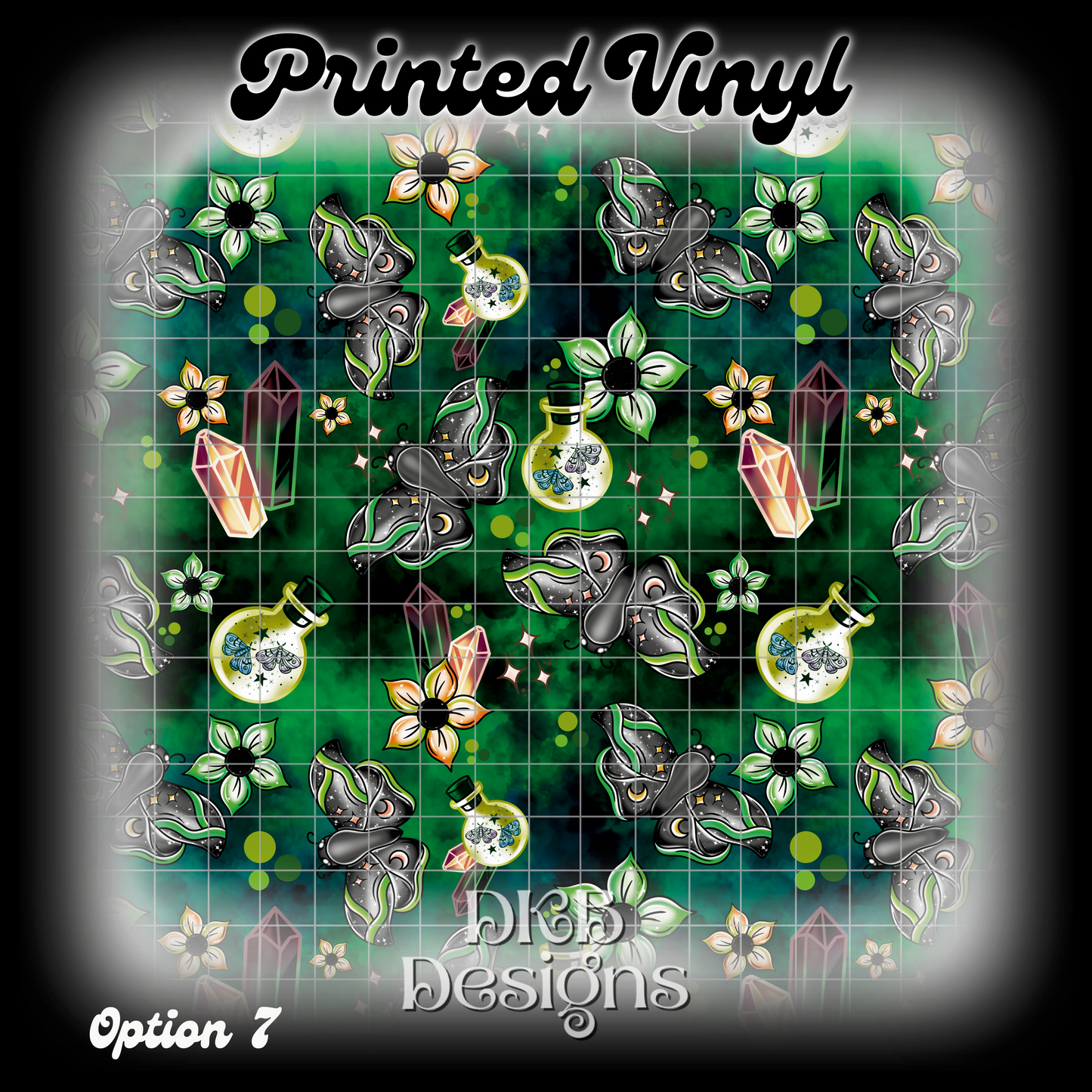 Magical Moths Green Printed Vinyl