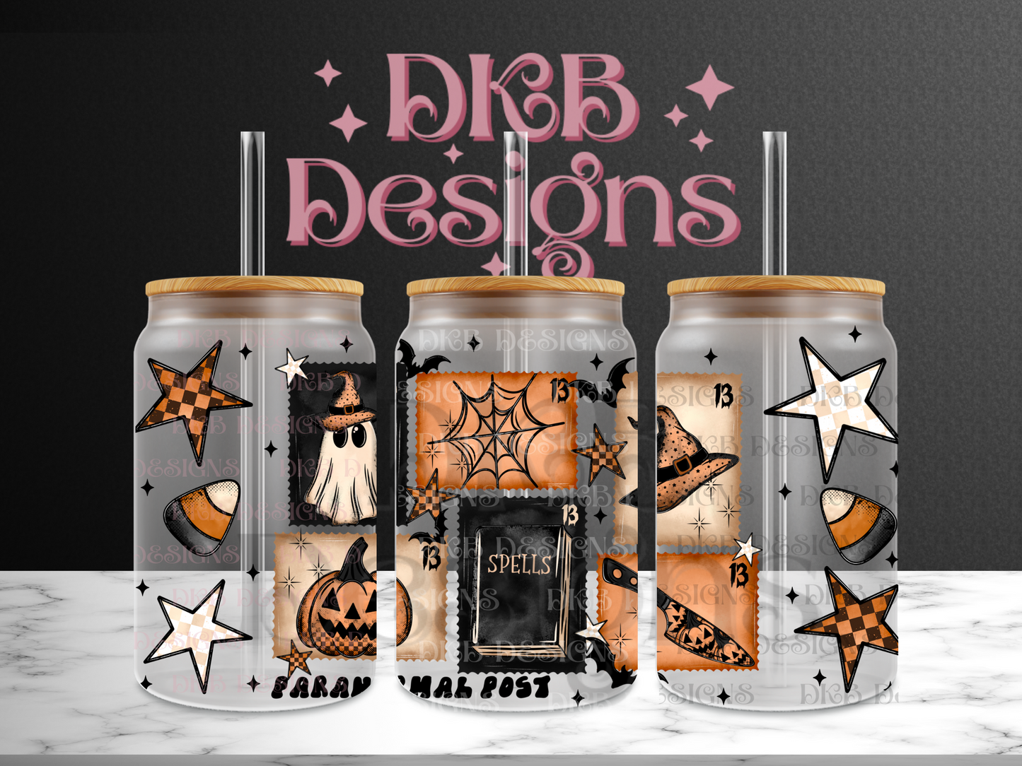 Paranormal post 16oz glass can UV DTF