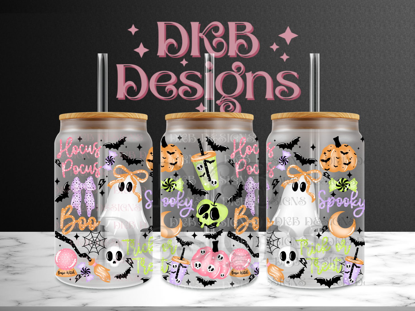Spooky collage 16oz glass can UV DTF
