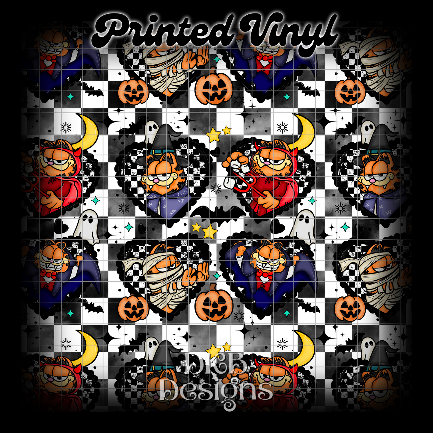 Cat Halloween hearts white Printed Vinyl