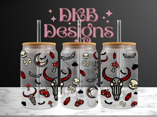 Witchy red 16oz glass can UV DTF Exclusive