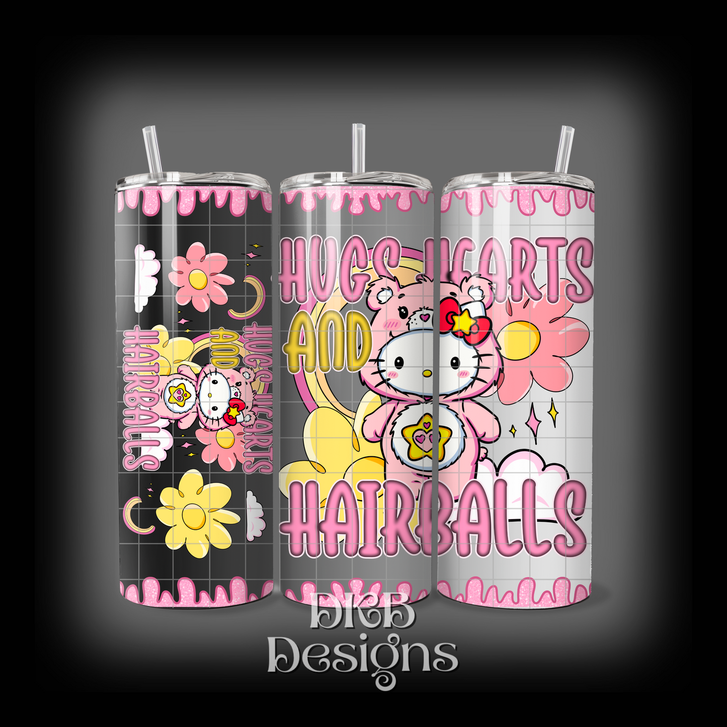Hugs hearts and hairballs 20oz tumbler UV DTF