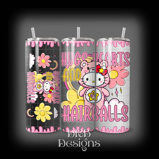 Hugs hearts and hairballs 20oz tumbler UV DTF