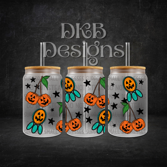 Spooky turquoise 16oz glass can UV DTF