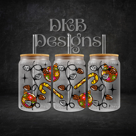 Animal print Christmas 16oz glass can UV DTF