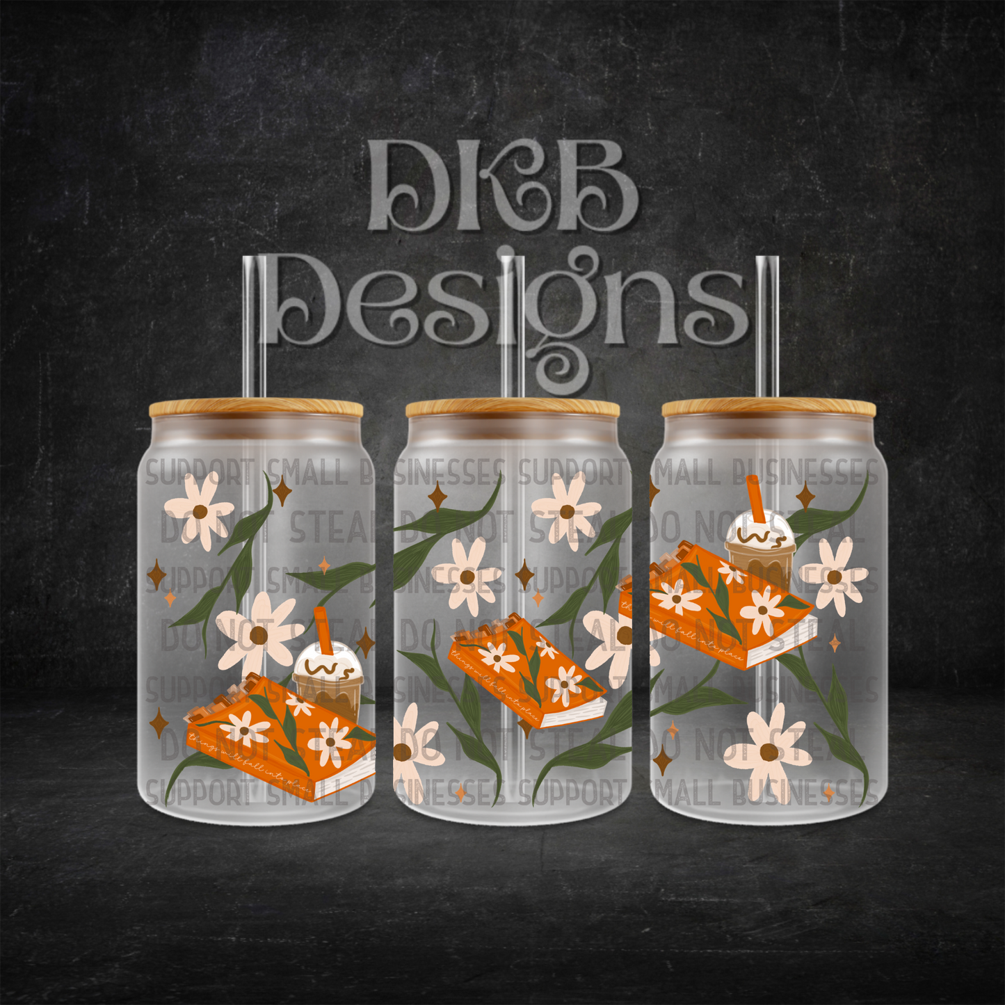 Floral book 16oz glass can UV DTF