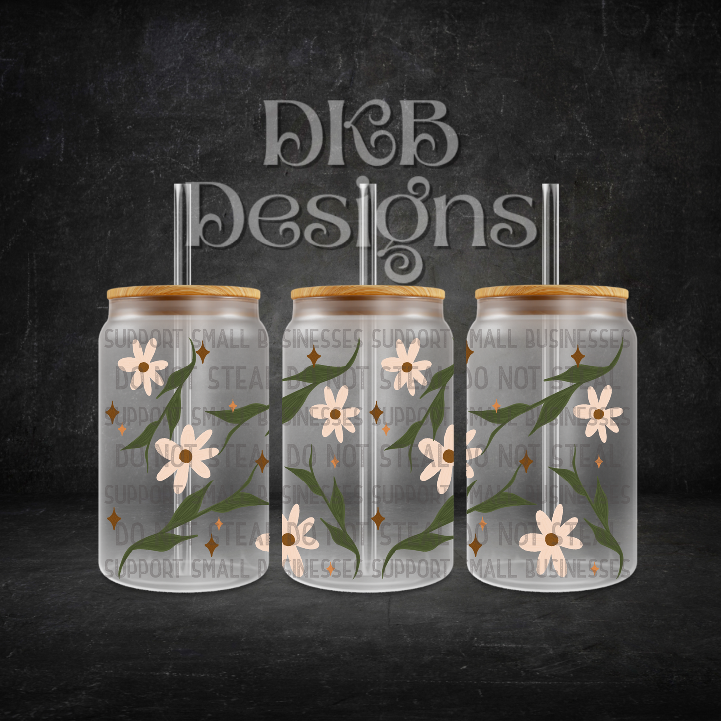 Floral 16oz glass can UV DTF