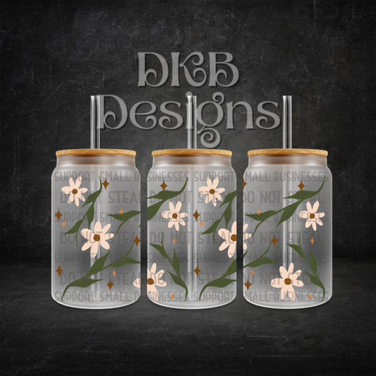 Floral 16oz glass can UV DTF