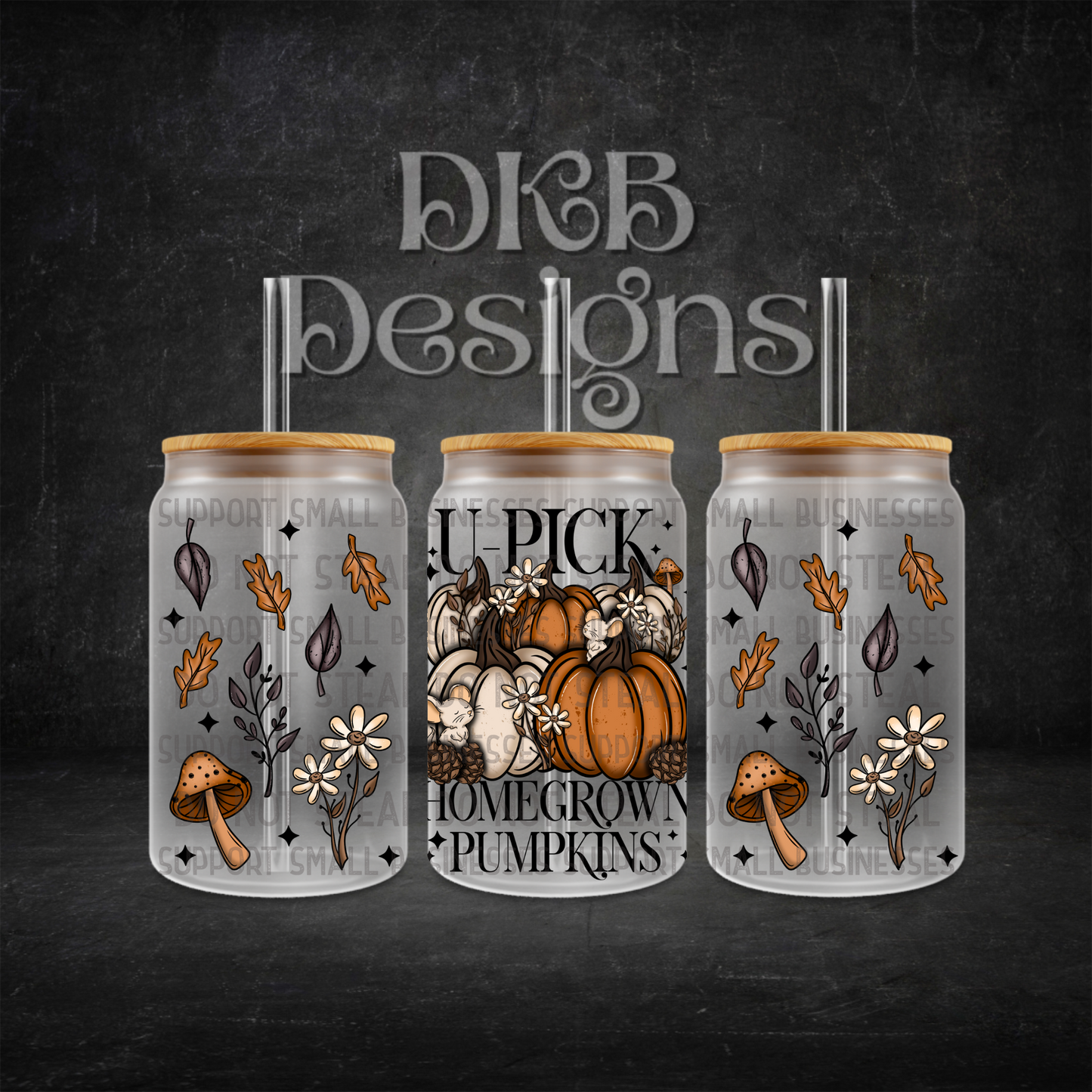 U-pick pumpkin black 16oz glass can UV DTF