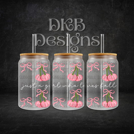 Pumpkin cherry white 16oz glass can UV DTF