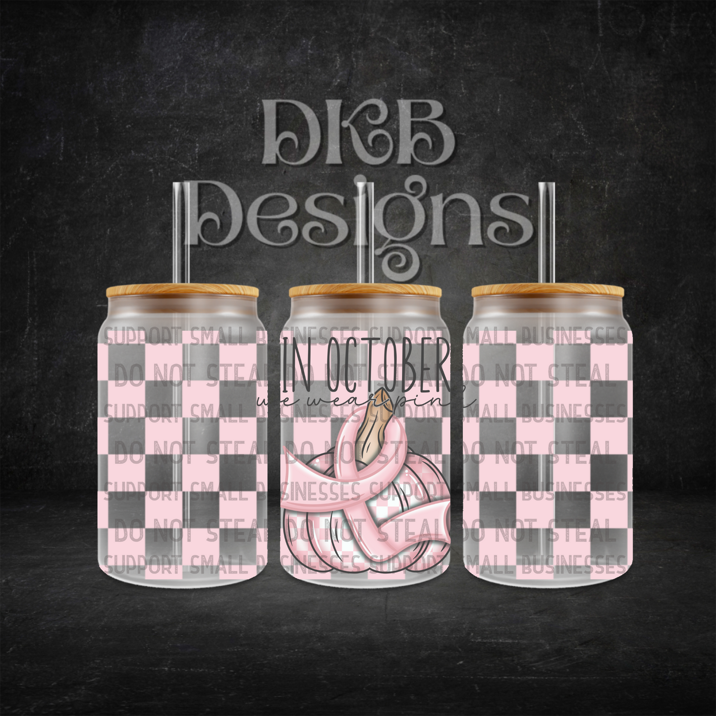 In October pink 16oz glass can UV DTF