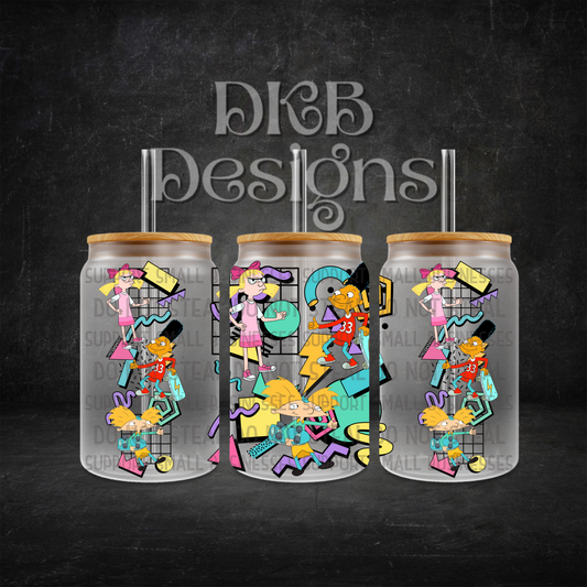 Retro 16oz glass can UV DTF