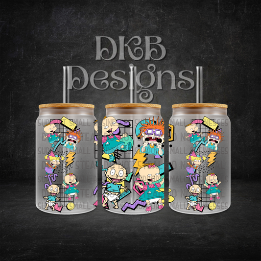 Retro 16oz glass can UV DTF