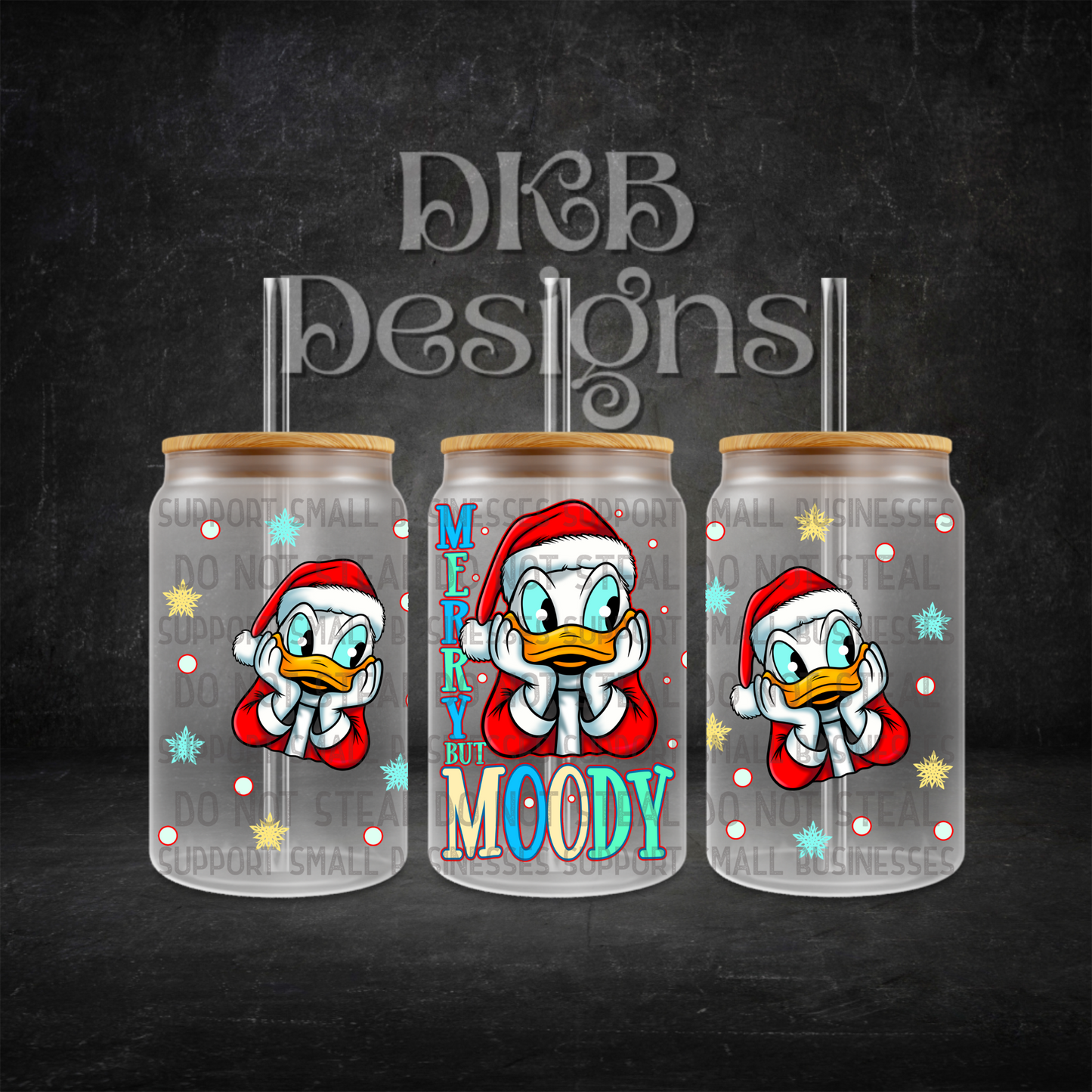 Merry but moody 16oz glass can UV DTF