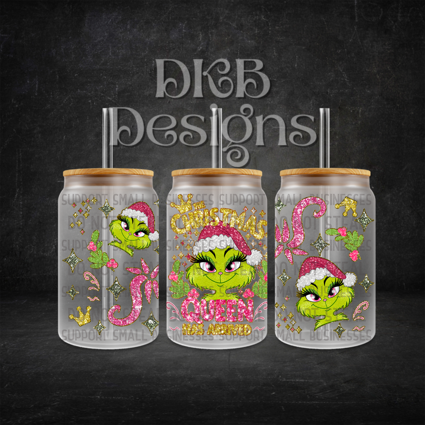Christmas queen 16oz glass can UV DTF
