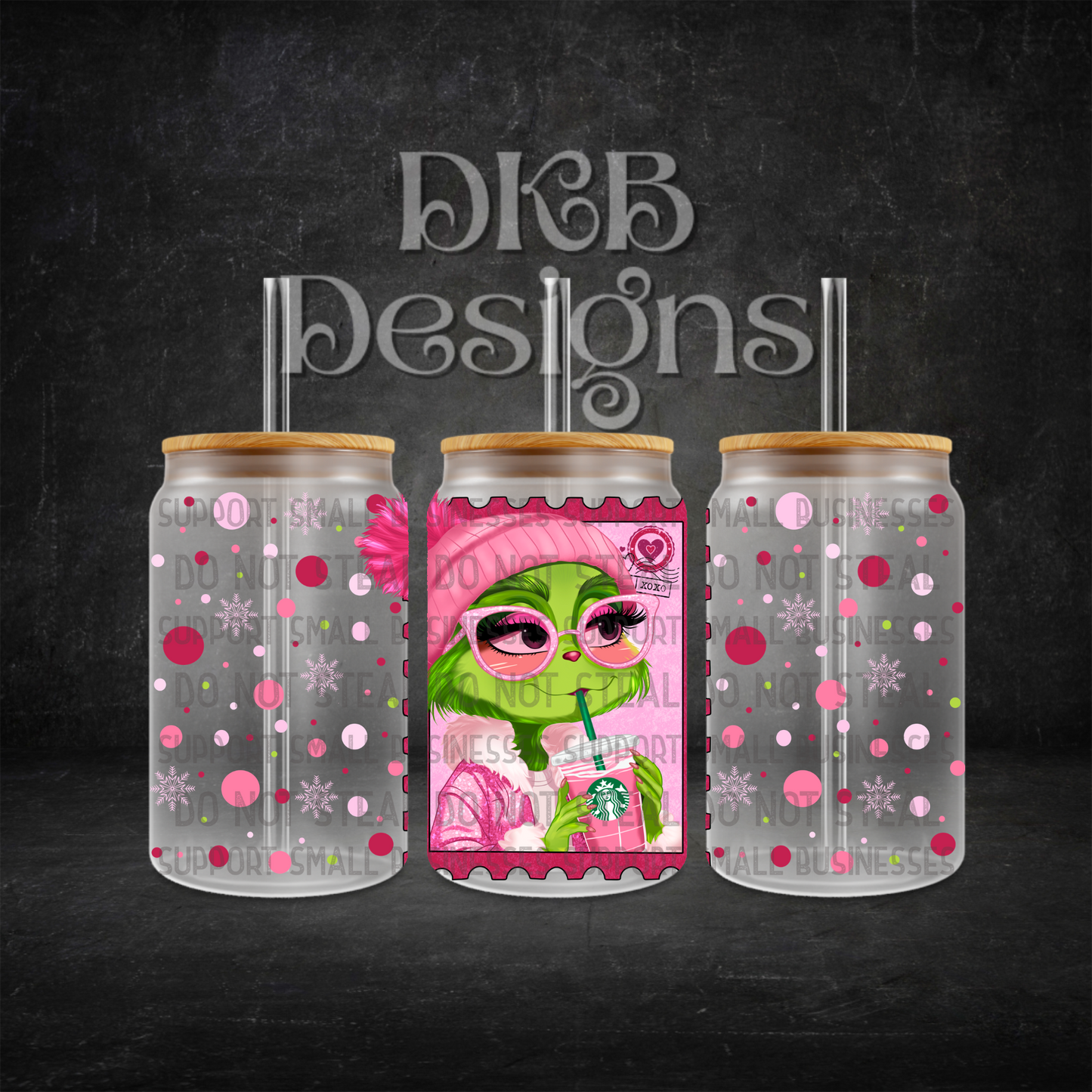 Pink G 16oz glass can UV DTF