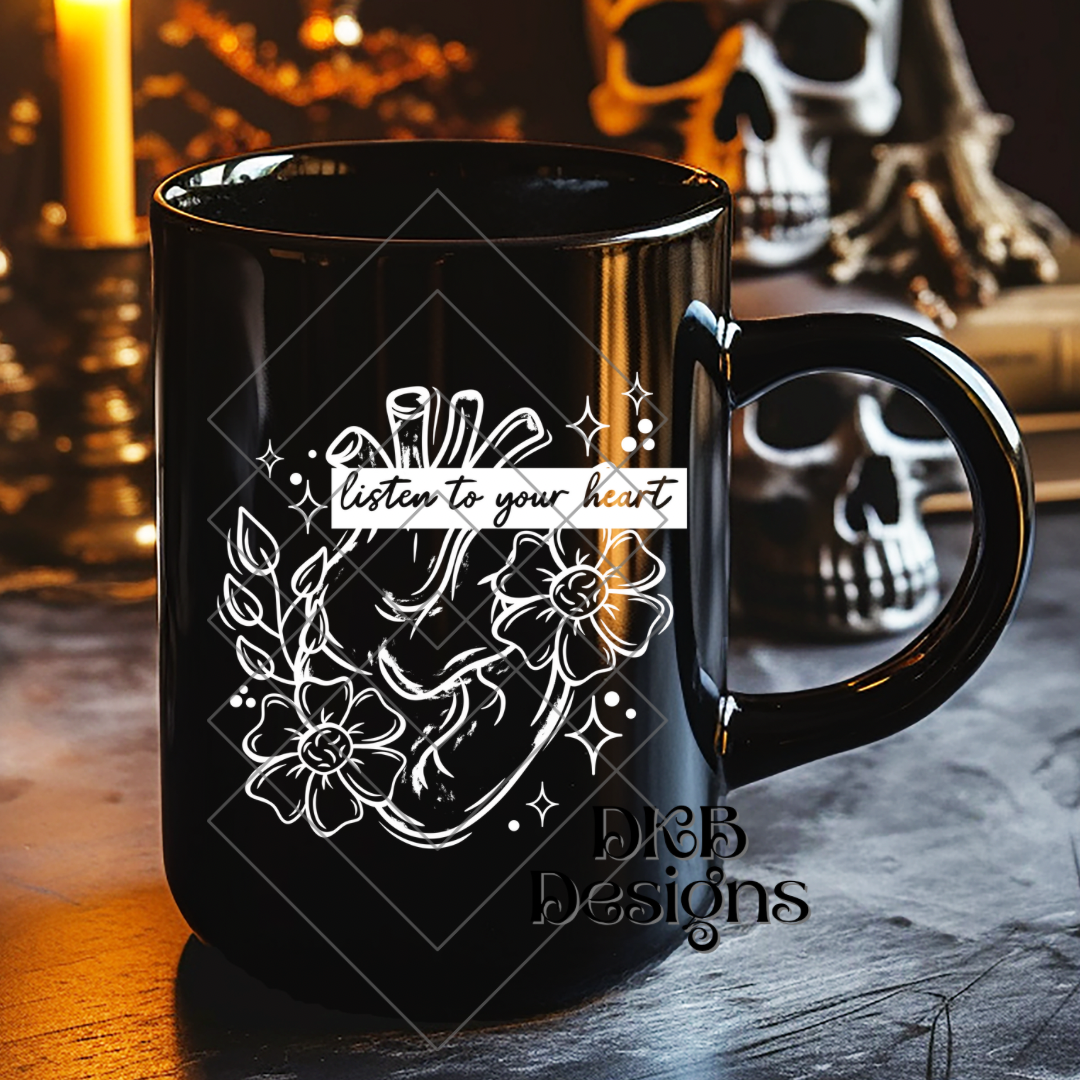 Listen to your heart white UV DTF