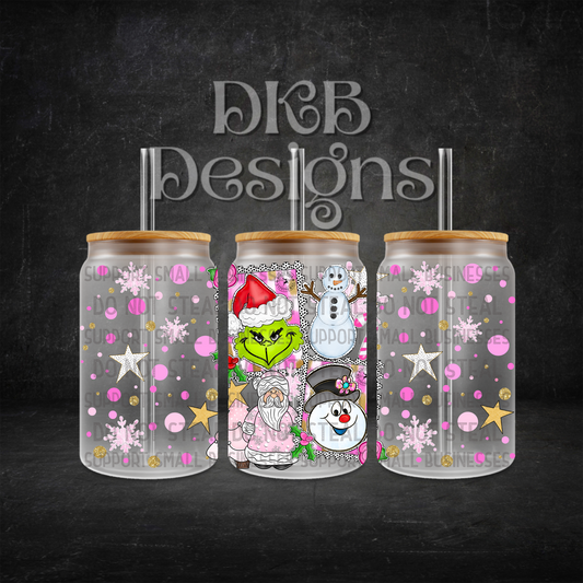 Christmas collage 16oz glass can UV DTF