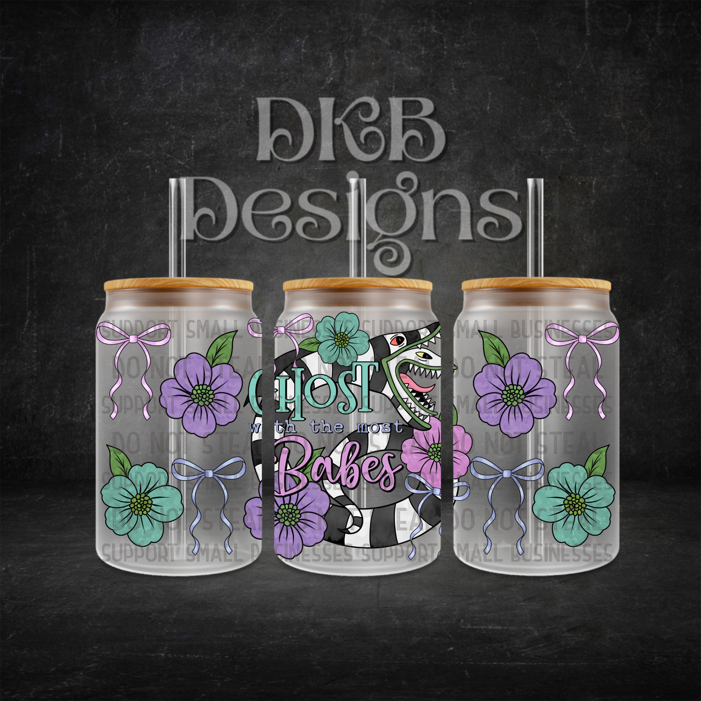 Ghost 16oz glass can UV DTF