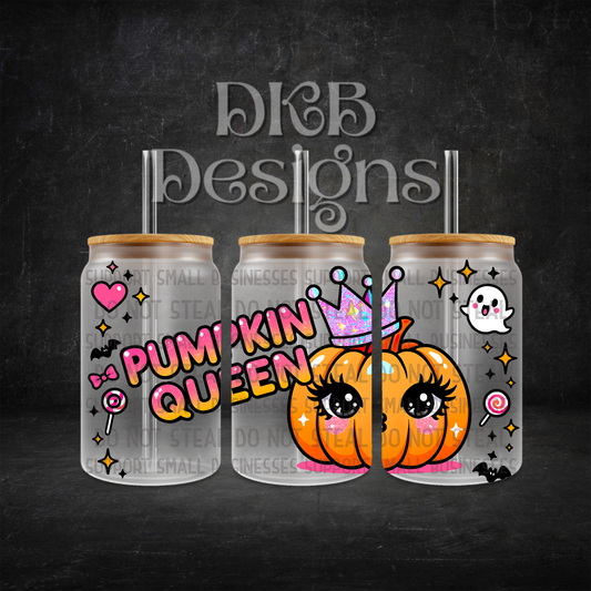 Pumpkin queen 16oz glass can UV DTF