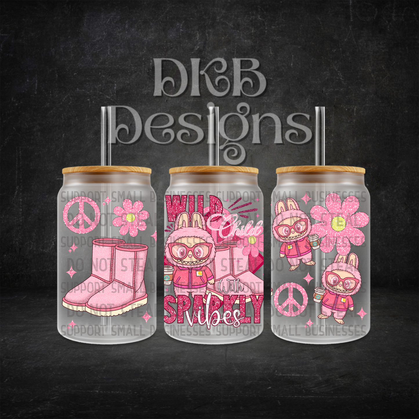 Sparkly vibes 16oz glass can UV DTF