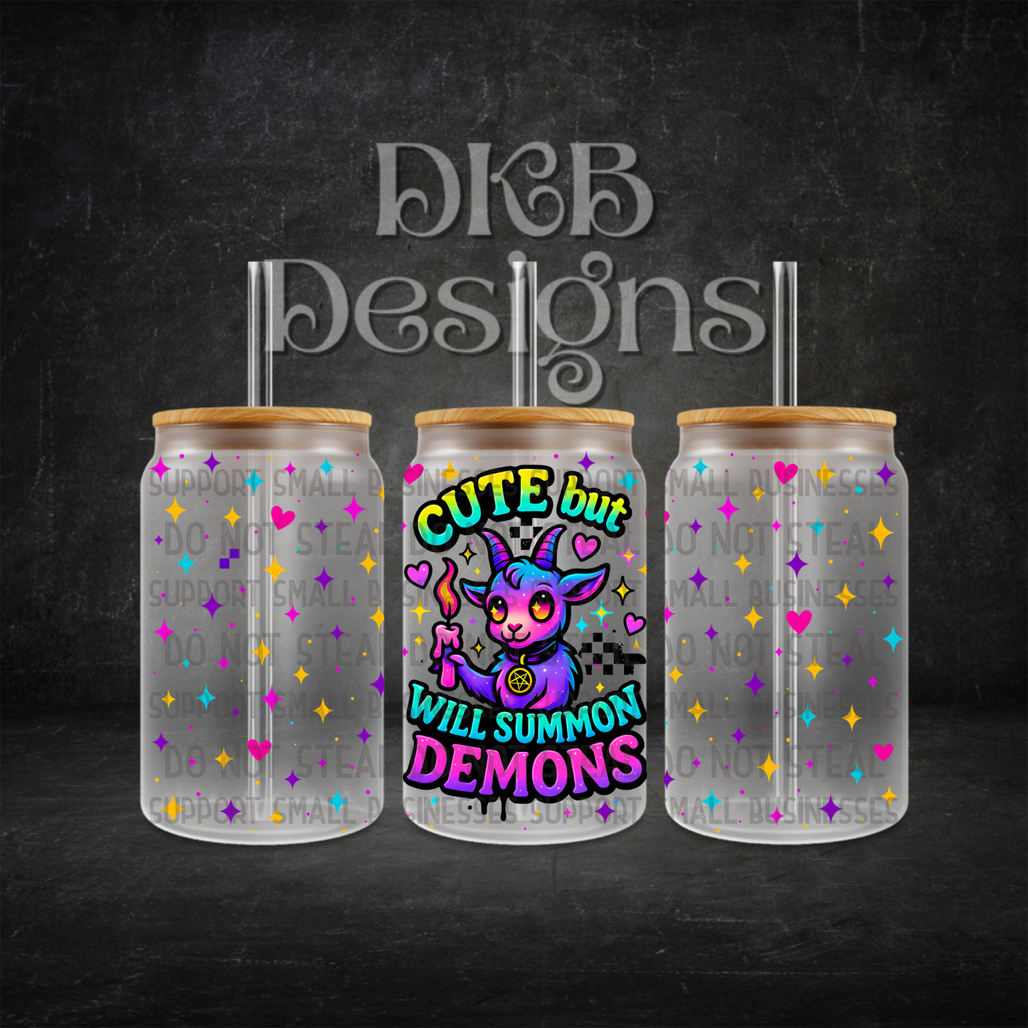 Will summon demons 16oz glass can UV DTF