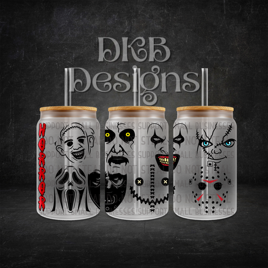 Horror faces 16oz glass can UV DTF