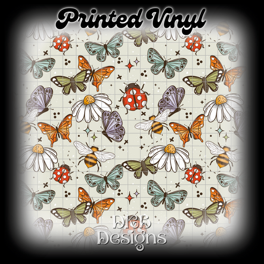 Butterflies bees ladybugs light Printed Vinyl
