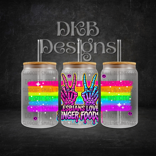 Finger foods 16oz glass can UV DTF