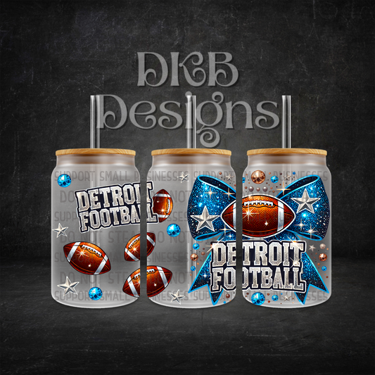 Football 16oz glass can UV DTF