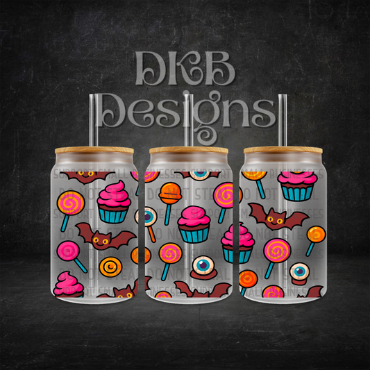 Creepy treats 16oz glass can UV DTF