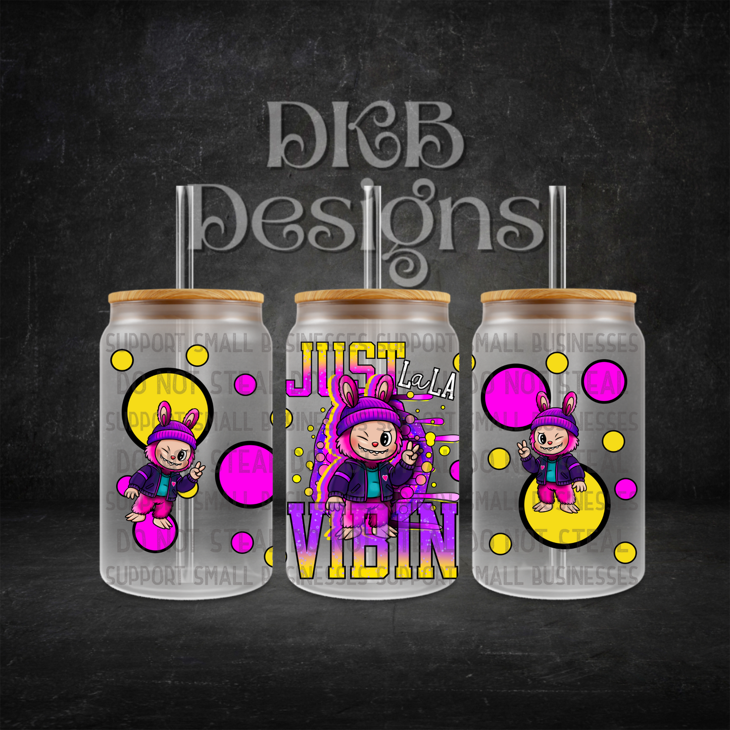 Just lala vibin 16oz glass can UV DTF