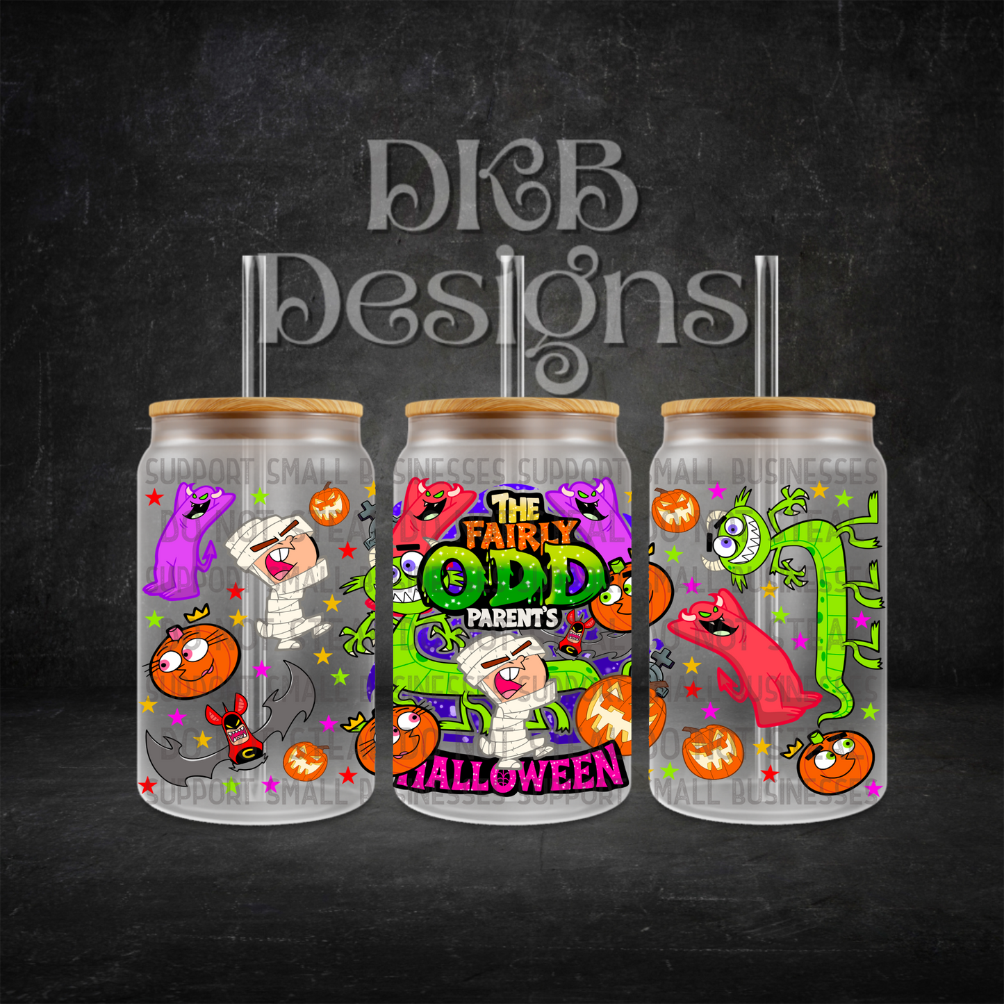Odd Halloween 16oz glass can UV DTF